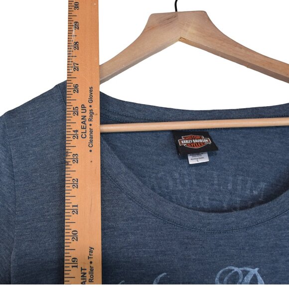 Harley Davidson Skull Wings Tee Size L Blue Biker Rocker Grunge y2k - Picture 6 of 7